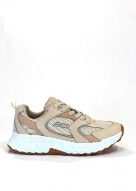 Deportiva mujer de alto rendimiento téxtil y nobuck. Beis. ATOM by Fluchos