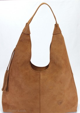 Bolso serraje con un asa de hombro. Cuero. Caramelo
