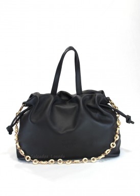 Bolso de piel suave dos asas pequeñas. Negro. CARAMELO