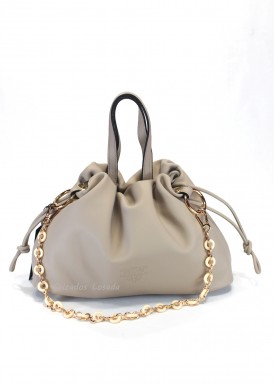 Bolso de piel suave dos asas pequeñas. Beis. CARAMELO