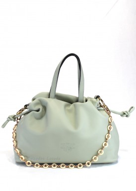 Bolso de piel suave dos asas pequeñas. Verde Menta. CARAMELO