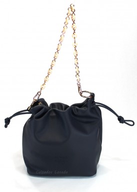 Bolso de piel suave cadena de hombro y bandolera. Azul Marino. CARAMELO.