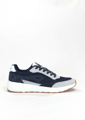 Deportiva casual hombre serraje y rejilla. Azul marino y gris. Kangaroos.