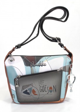 Bandolera grande gris-multicolor. ANEKKE.