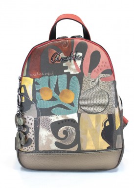 Mochila mediana tres compartimentos negra. Anekke.