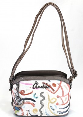 Bandolera con tres compartimentos. Beis. ANEKKE.