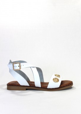 Sandalia plana de piel tipo romana. Blanco. Kaola.