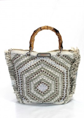 Bolso algodón con asas de madera. Verder Menta-plata. SIMOSASTRE