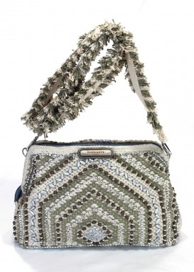 Bolso de algodón de bandolera ancha. Verde menta-plata. SIMOSASTRE.