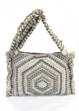 Bolso modelo sobre de bandolera ancha. Verde-plata. SIMOSASTRE.