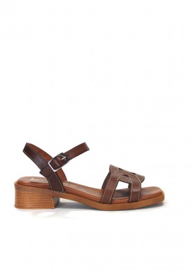 Sandlia tacón bajo, marrón chocolate. JORDANA