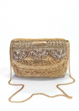 Bolso vestir de jute , bandolera de cadena. SIMOSASTRE.