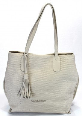 Bolso grande dos asas, piel grabada. Beis. CARAMELO