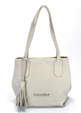 Bolso grande dos asas, pequeño, piel grabada. Beis. CARAMELO.