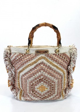 Bolso algodón con asas de madera. Nude-oro. SIMOSASTRE.