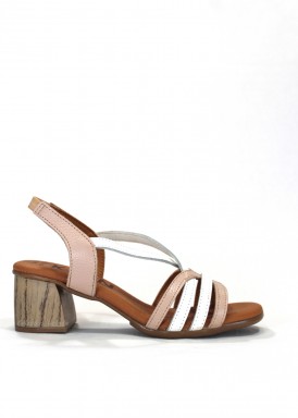 Sandalia tacón 4 cm. Blanco-beis. KAMINA.