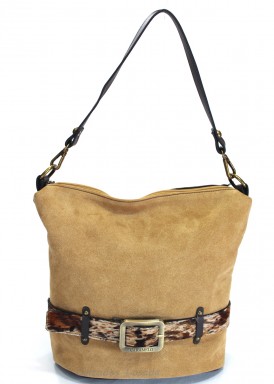 Bolso de hombro y bandolera de serraje. Camel. Caramelo