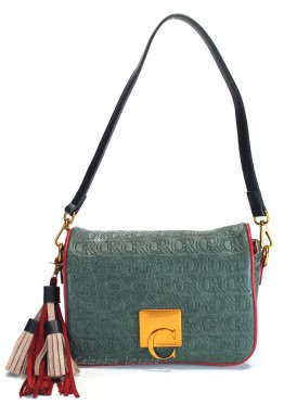 Bolso de hombro y bandolera. Verde. Caramelo.