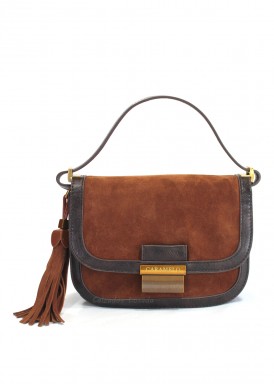 Bolso pequeño de un asa de mano en piel serraje. Cuero. Caramelo