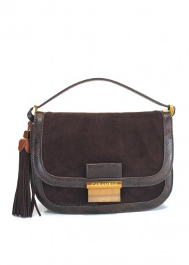 Bolso pequeño de un asa de mano en piel serraje. Marrón. Caramelo.