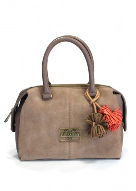 Bolso dos asas piel y serraje. Color camel. CARAMELO.