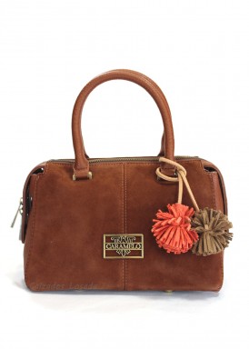 Bolso dos asas piel y serraje. Color cuero. CARAMELO