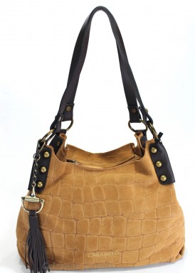 Bolso dos asas piel y serraje. Color camel. CARAMELO