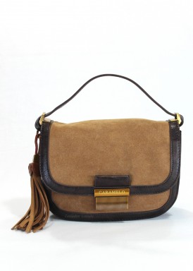 Bolso pequeño de un asa de mano en piel serraje. Camel. Caramelo.