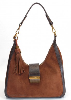Bolso de hombro y bandolera en serraje cuero. Caramelo.