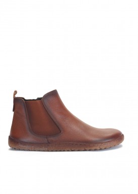 BAREFOOT, botín plano, piel de ciervo, cremallera. Cuero