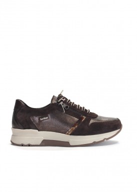 Zapatilla deportiva piel y serraje. Marrón. JORDANA