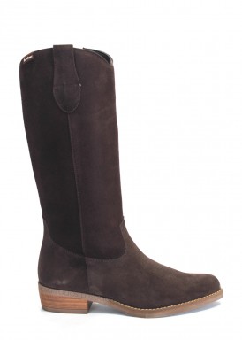 Bota campera caña alta de serraje marrón. Tacón bajo. Jordana