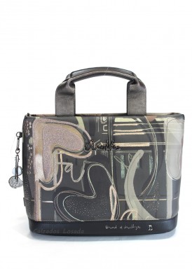 Bolso grande de asa corta. Gris-negro-taupe
