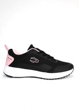 Zapatillas deportiva mujer running negro y rosa con piso blanco  de Jonh Smith