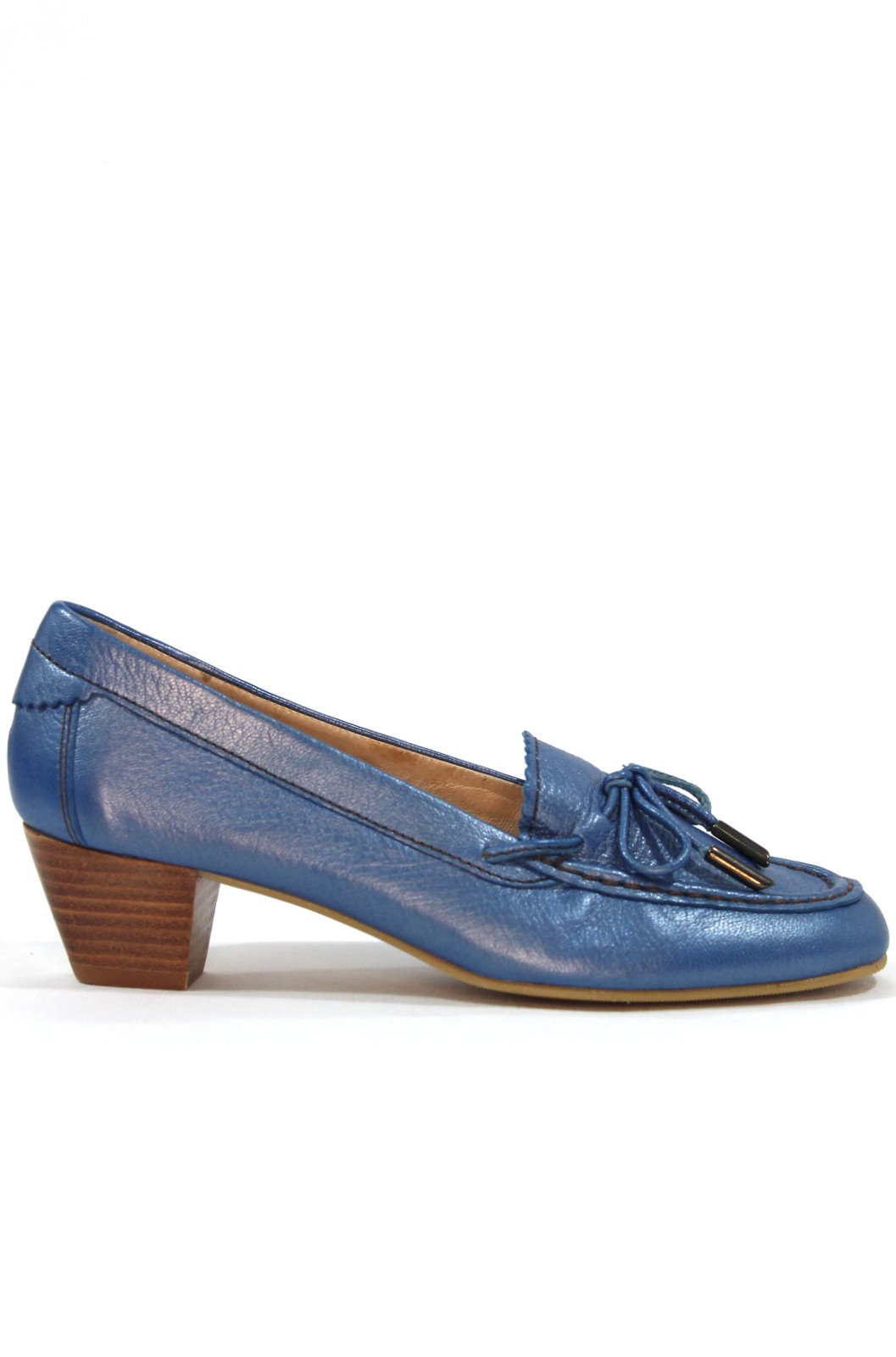 LOSAL - Zapato tipo mocasín con tacón 4 cm. Piel suave. Azul jeams. Hecho mano. LOSAL| Calzados Losada