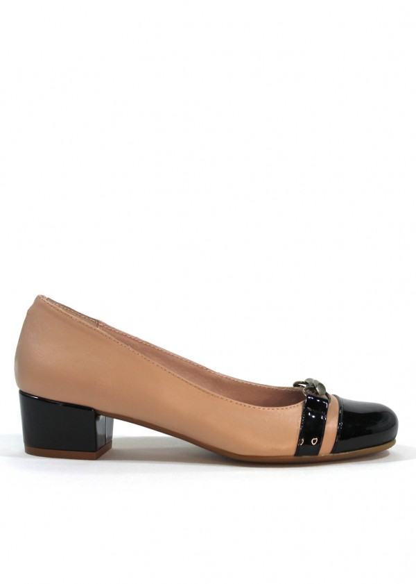 BOSETTINI - Zapato vestir tacón 3 cm., piel rosa palo charol negro.Bosettini| Calzados Losada