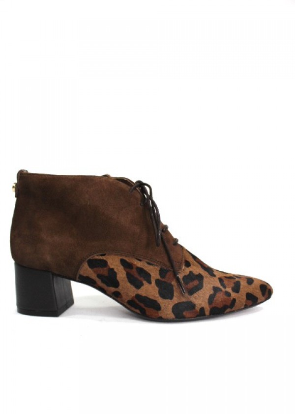 ROLDÁN - Botín cordón estilo witch,tacón 4 cm. Estampado leopardo tonos  marrones| Calzados Losada