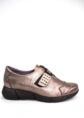 Zapato deportivo velcro mujer, ancho especial. Color bronce, marca FAP