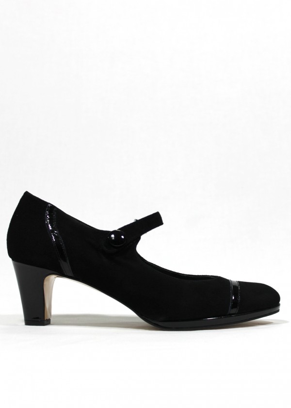 PASTHER - Zapato con pulsera de charol y ante, color negro. Tacón 5 cm .  PASTHER| Calzados Losada