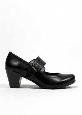 Zapato de vestir con pulsera ancha. Piel negro. Tacón 5 cm. FAP