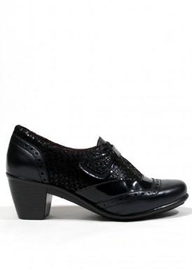 Zapato velcro ancho especial señora tacón 4cm. Negro. Fap