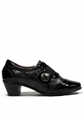 Zapato abotinado con velcro. Tacón 4 cm. Negro. FAP