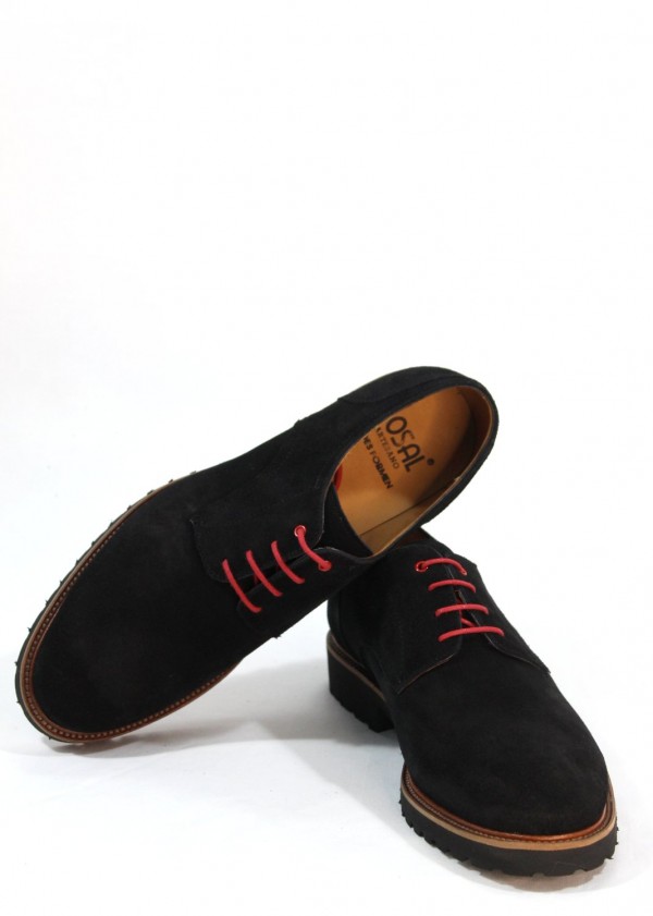 LOSAL - Zapato hombre vestir cordón nobuck negro. Cordón rojo. LOSAL| Calzados Losada
